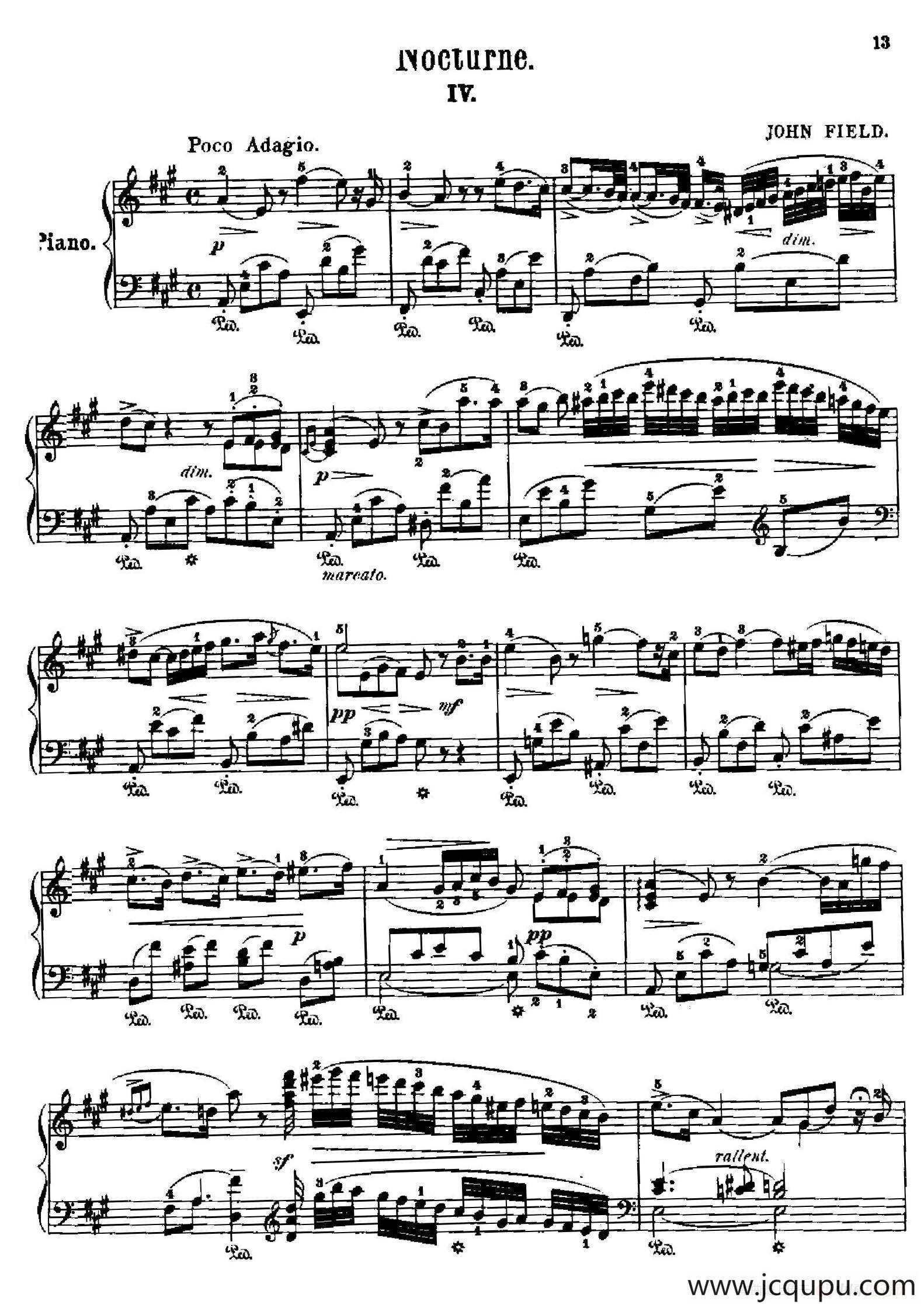 Nocturne No.4 in A Major （A大调第四号夜曲）简谱