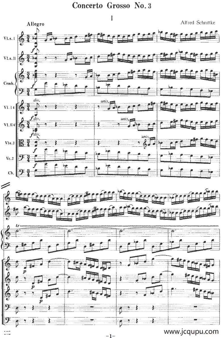 Concerto grosso No. 3（弦乐重奏总谱）简谱