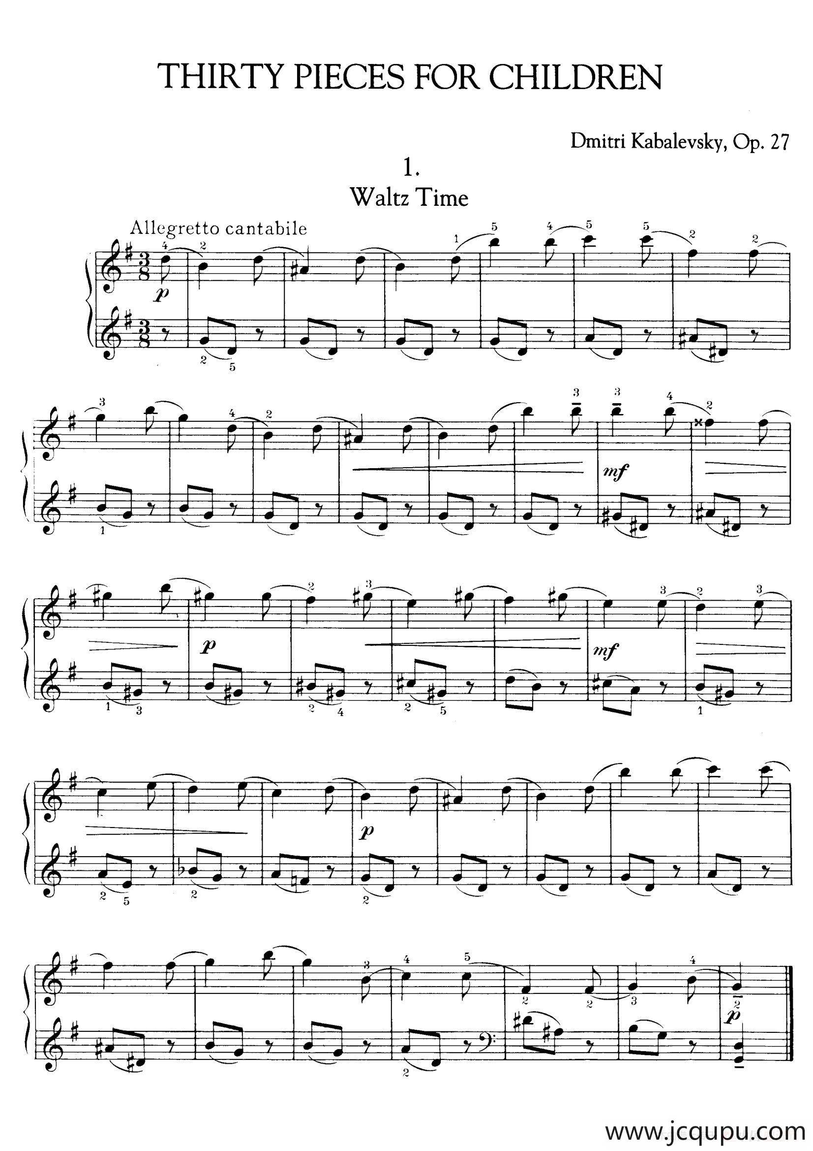 Thirty Pieces For Children Op.27（30首儿童钢琴曲 1—5）简谱