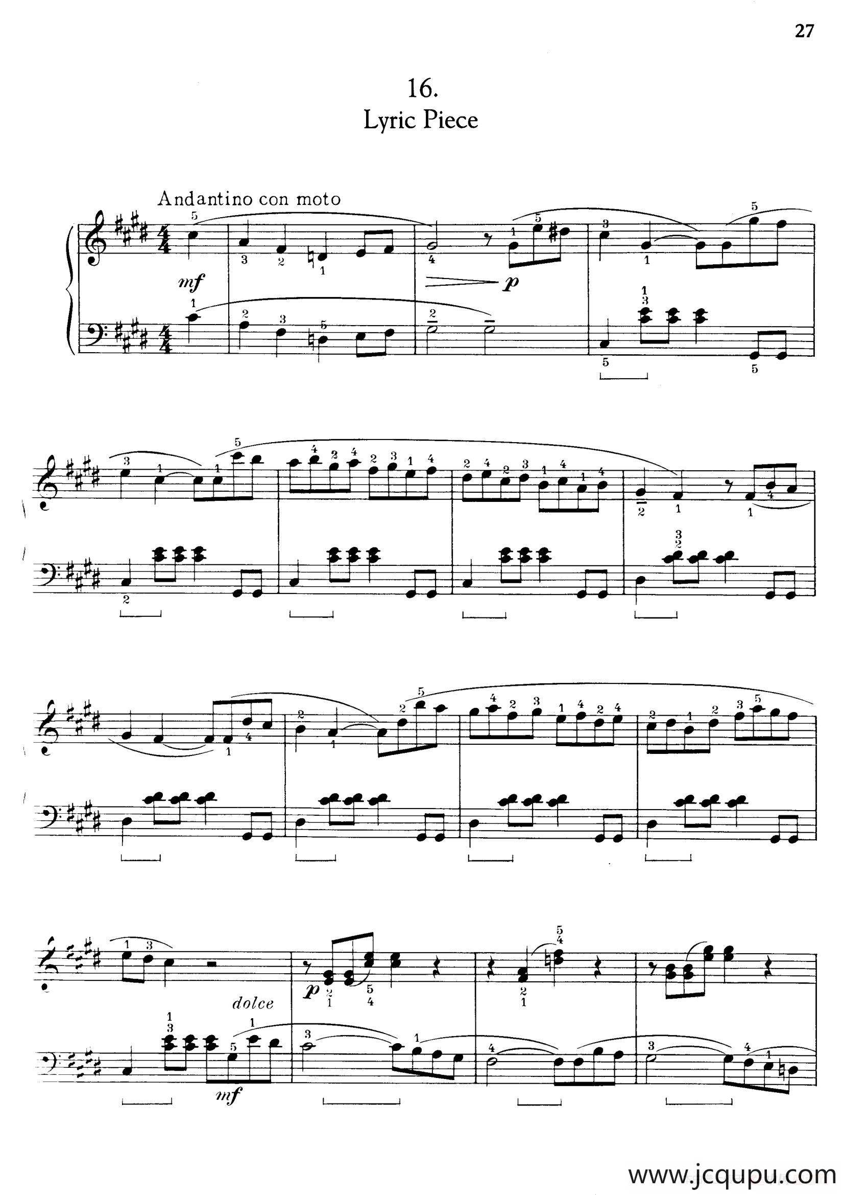 Thirty Pieces For Children Op.27（30首儿童钢琴曲 16—20）简谱