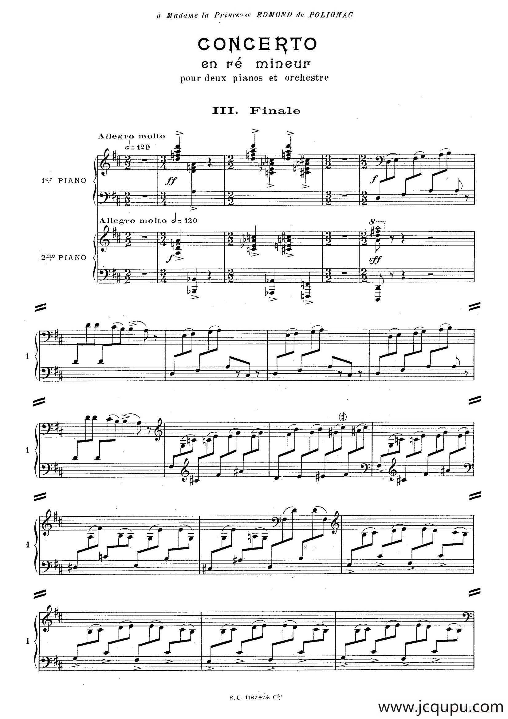 Concerto for 2 Pianos in d Minor（d小调双钢琴协奏曲· 第三乐章）简谱