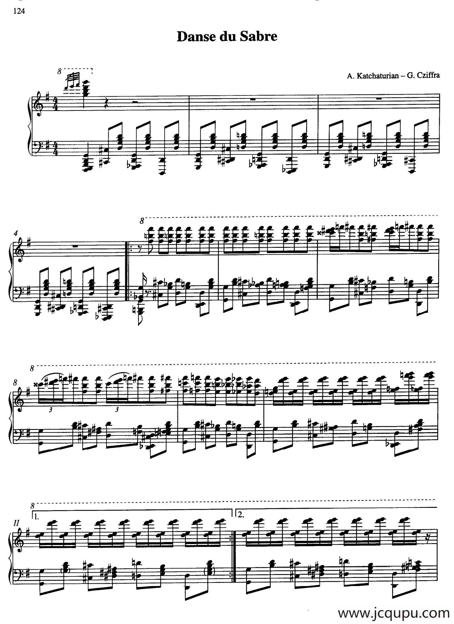 Sabre Dance（马刀舞曲）（齐夫拉改编钢琴独奏版）简谱