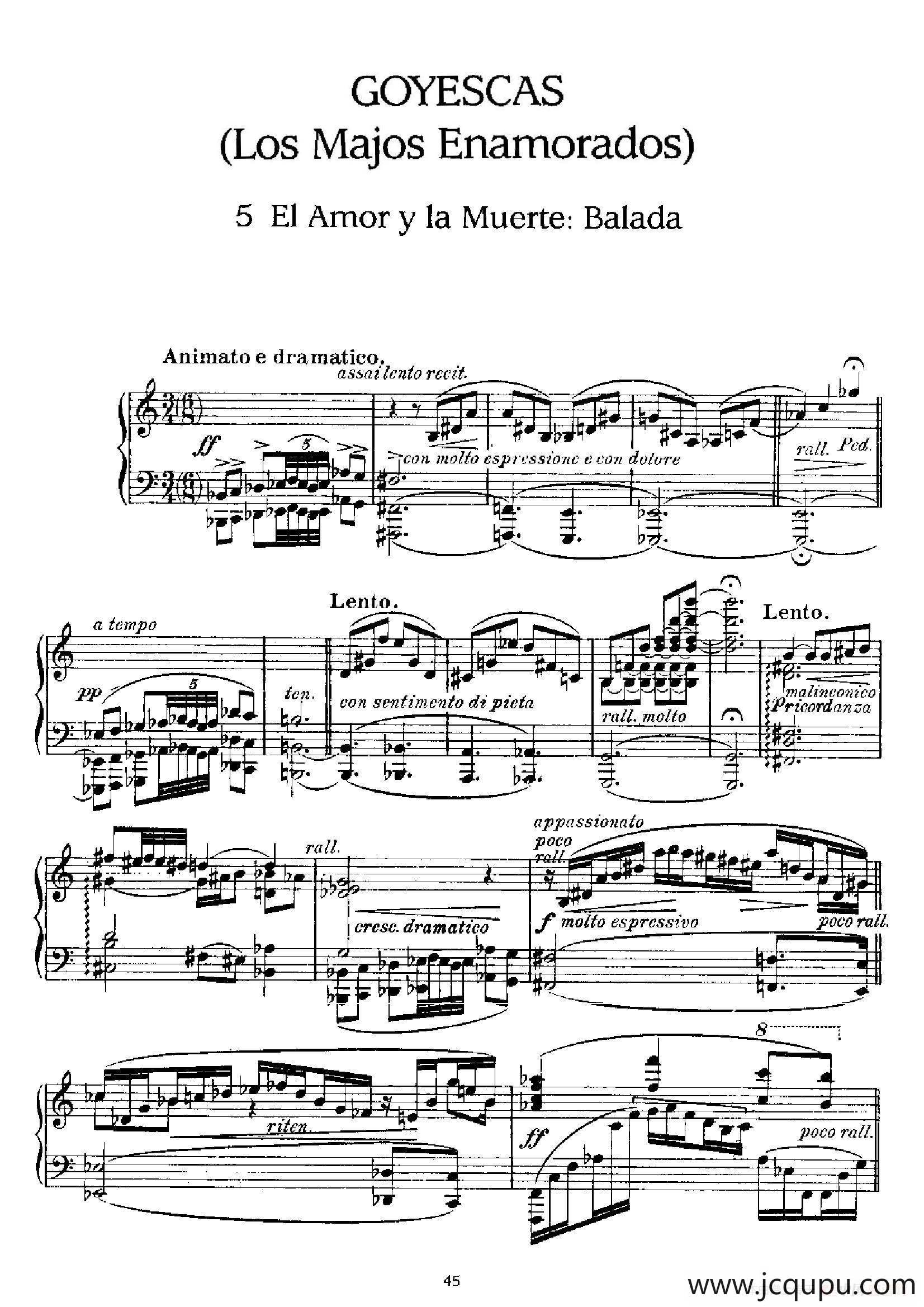 Goyescas（戈雅之画）（5. 爱与死 El Amor Y La Muerte）简谱