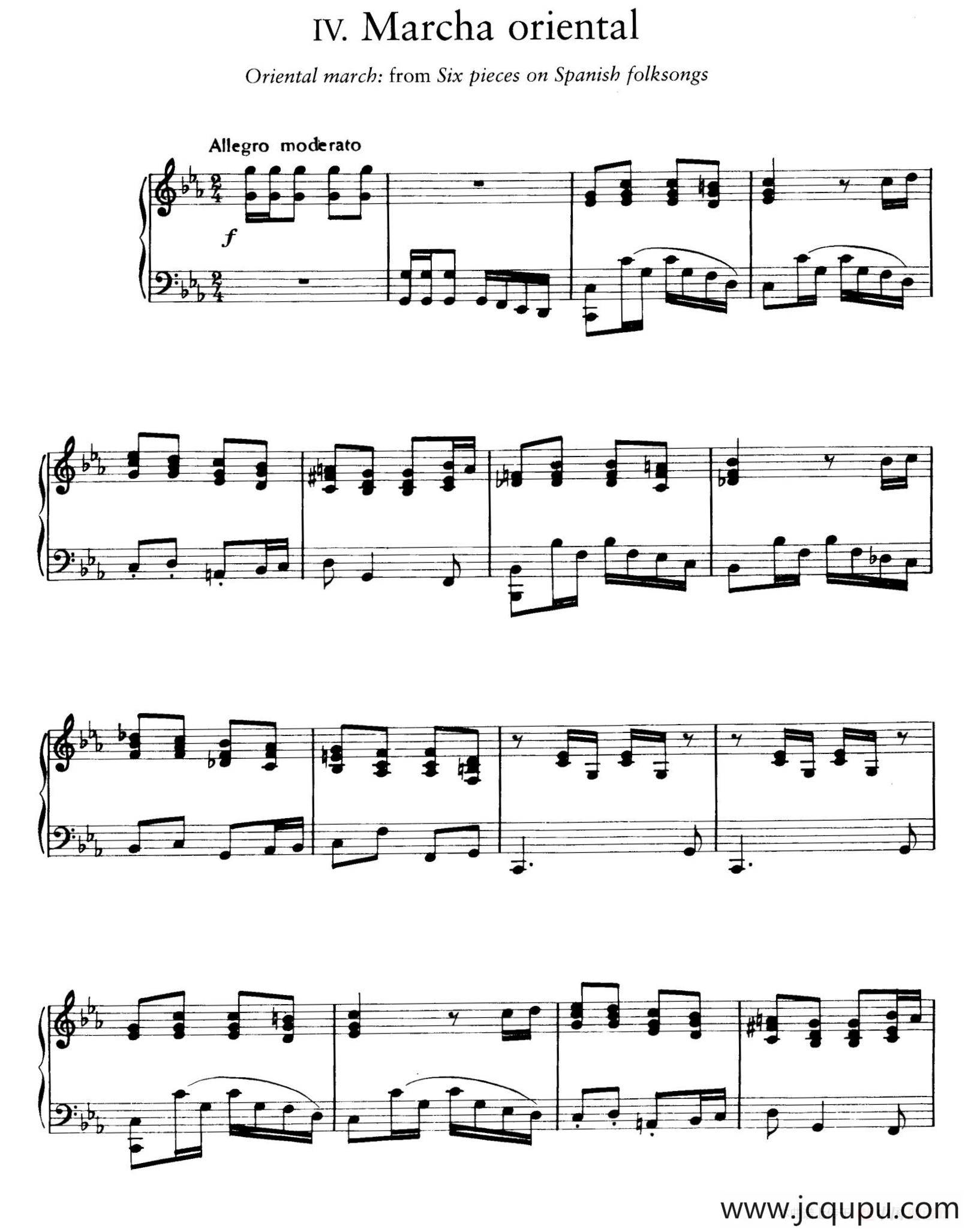 Six Pieces on Spanish Folksongs H.125（6首西班牙民谣小品·5. 东方进行曲 Marcha oriental）简谱