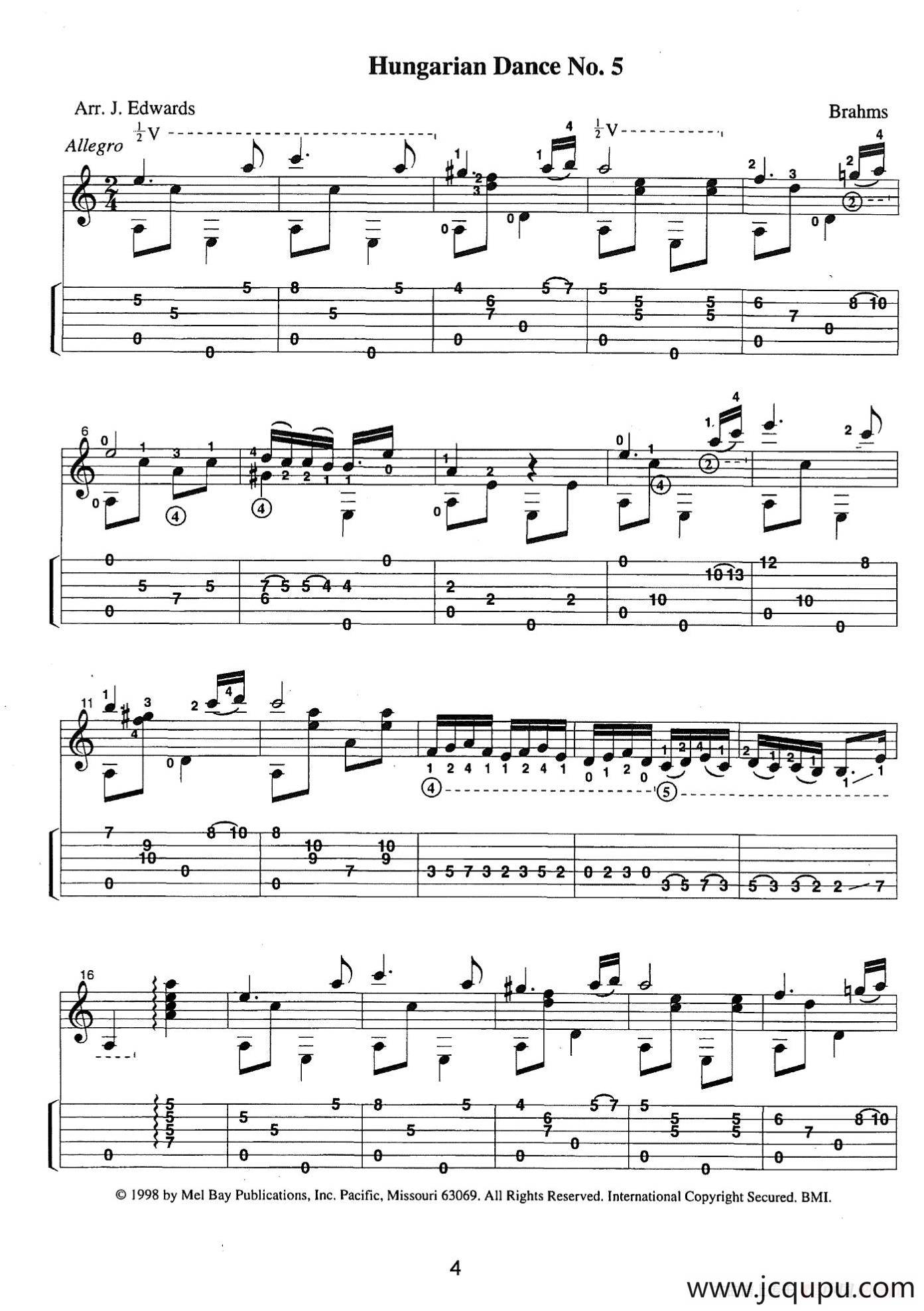 古典吉他：From the Dance（Hungarian Dance No.5）简谱