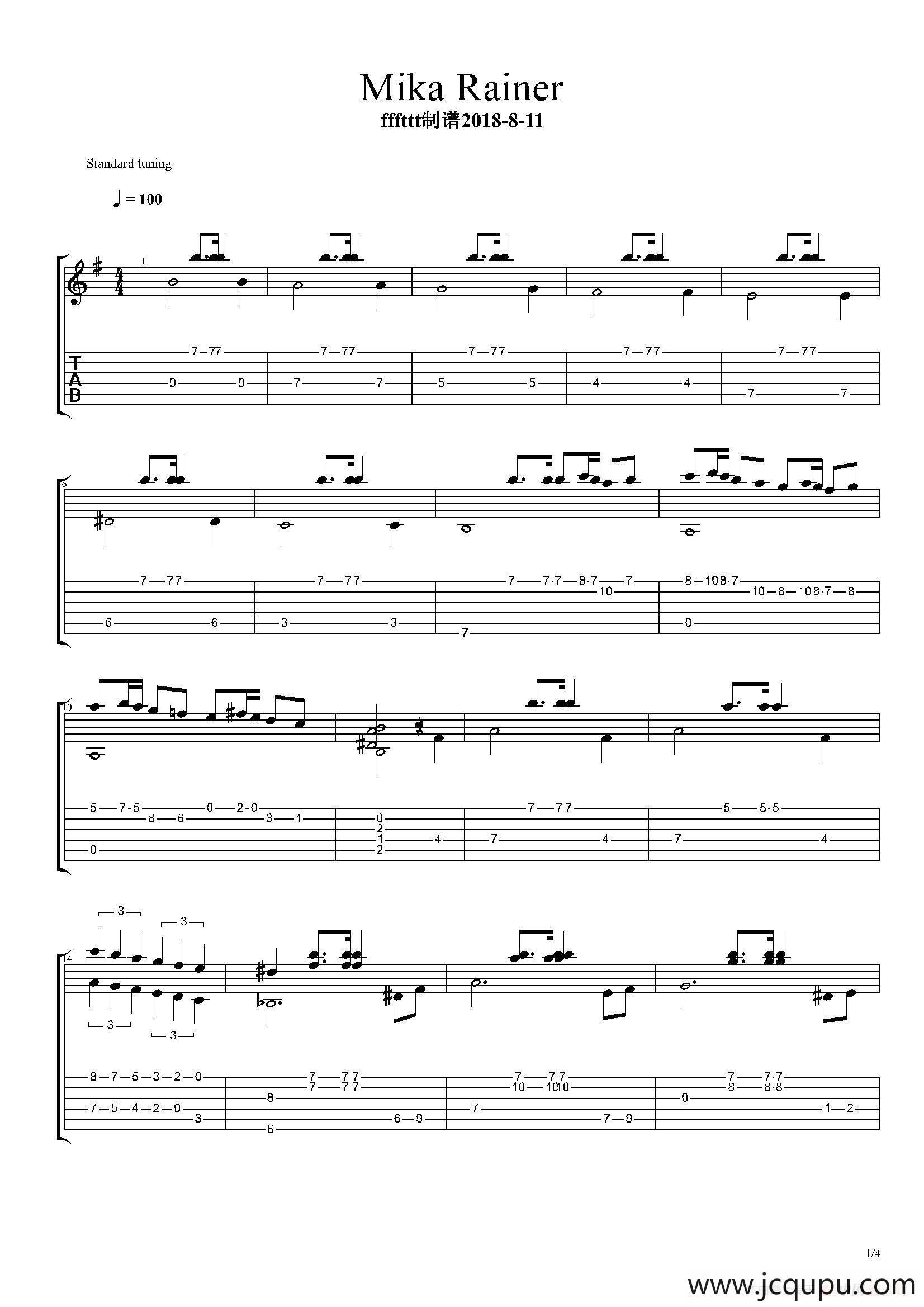 Mika Rainer（古典吉他）简谱