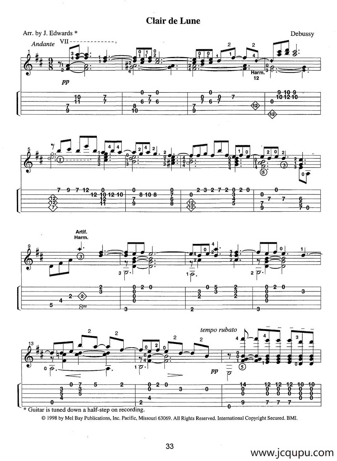 古典吉他：From the Dance（Clair de Lune）简谱