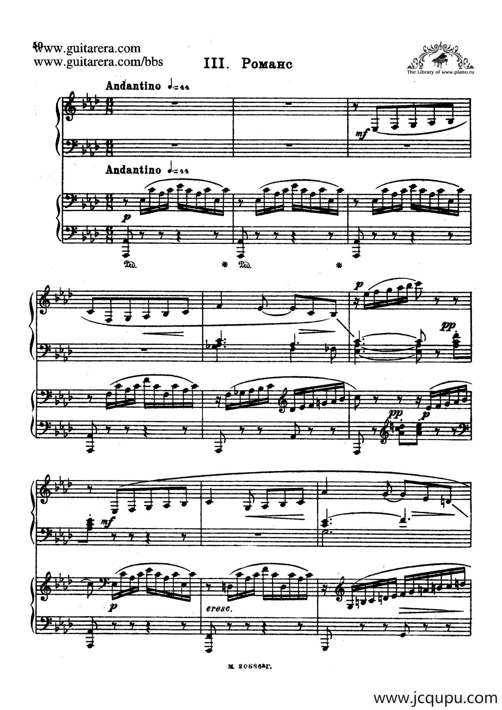 第二双钢琴组曲 Suite for Two Pianos No.2 Op.17（3. 浪漫曲 Romance）简谱