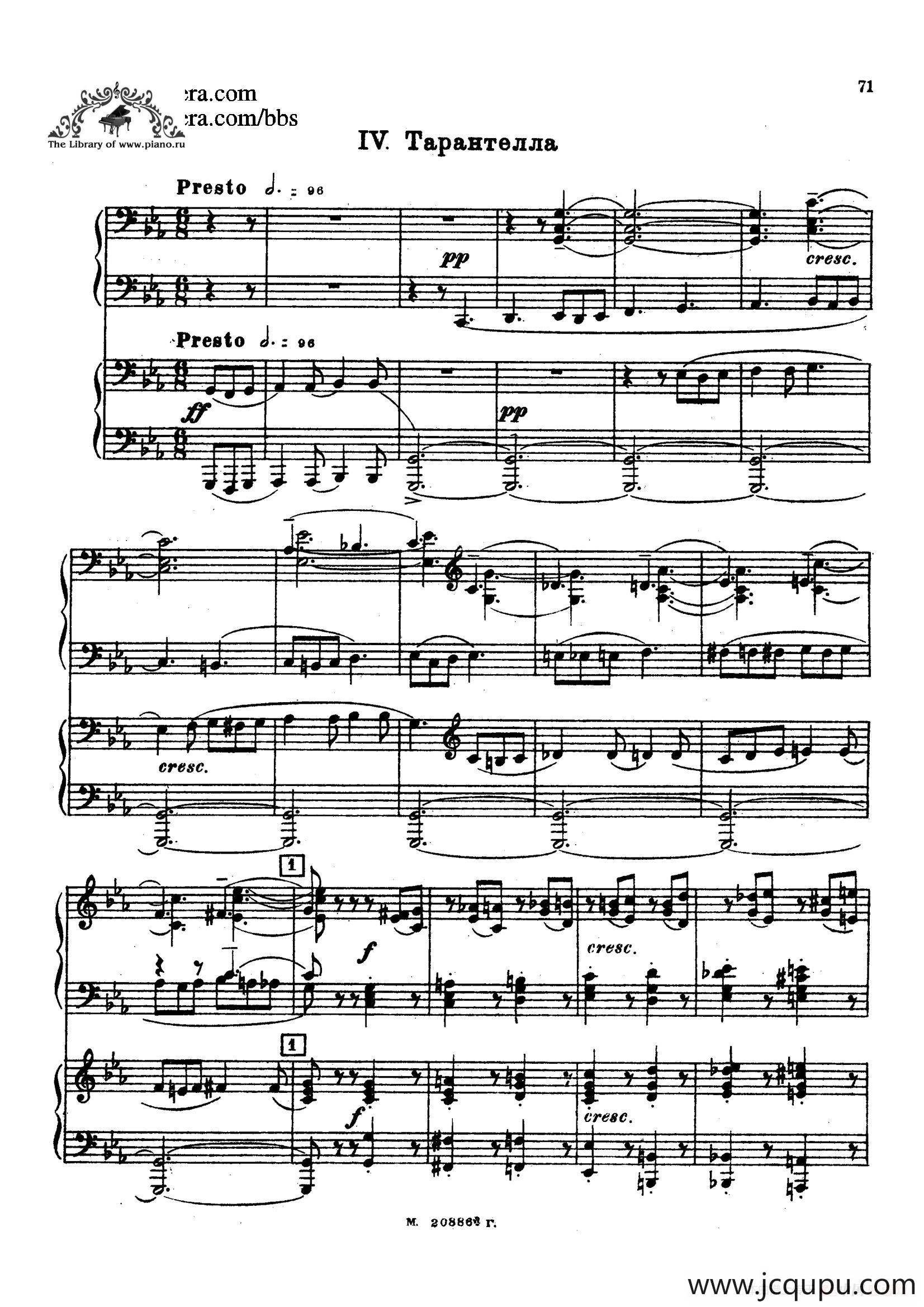 第二双钢琴组曲 Suite for Two Pianos No.2 Op.17（4. 塔兰泰拉舞曲 Tarantella）简谱