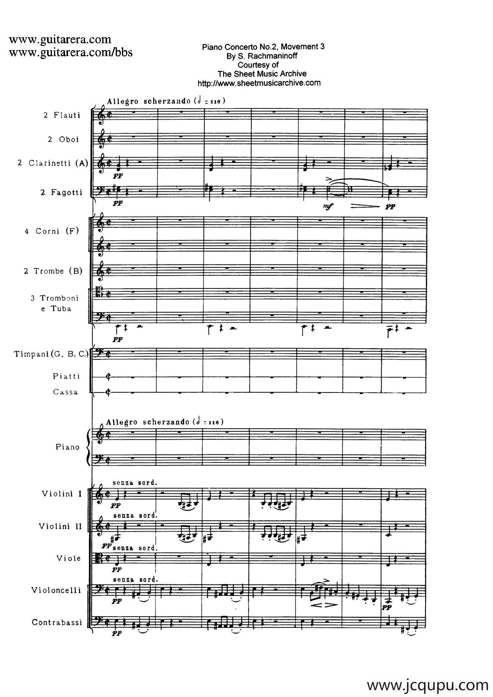 c小调第二钢琴协奏曲 Op.18（第三乐章总谱P1——12）简谱