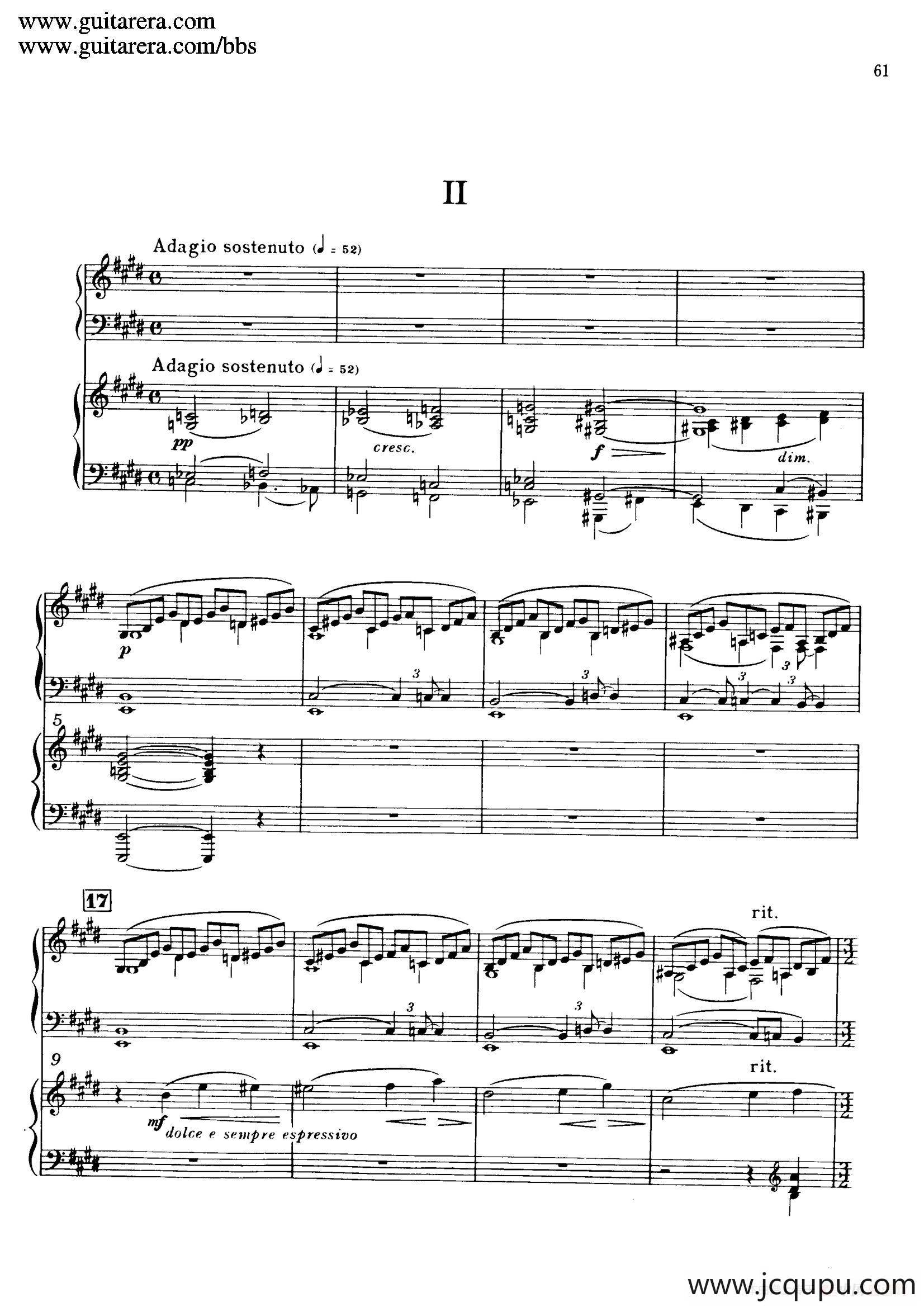 c小调第二钢琴协奏曲 Op.18（双钢琴·第二乐章）简谱