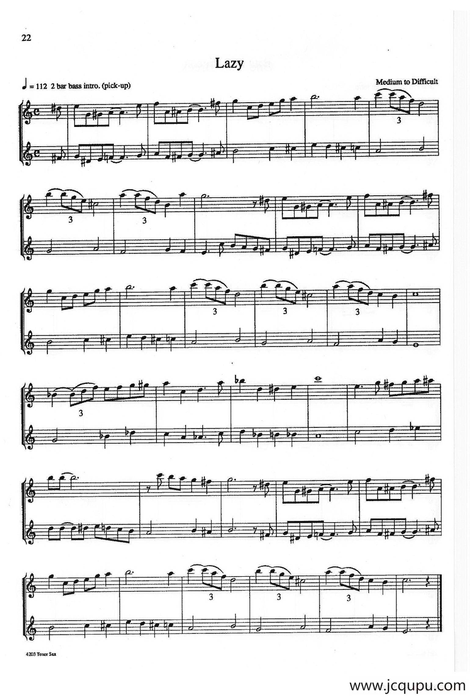 16首爵士二重奏：Lazy简谱