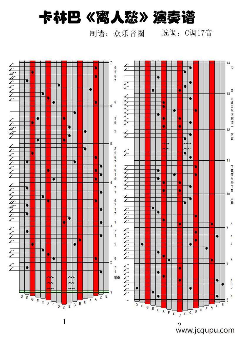 离人愁（17音卡林巴琴谱、弹唱演奏）简谱