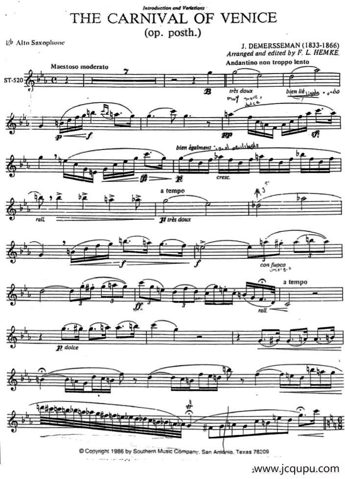 威尼斯狂欢节简谱