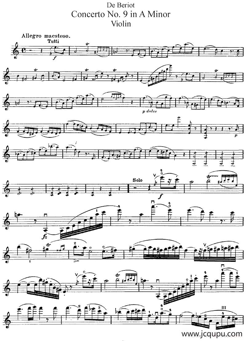 Beriot《Concerto No.9 in A Minor》Op.104（贝里奥《A小调第九小提琴协奏曲》Op.104）简谱