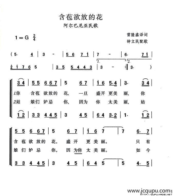 含苞欲放的花（阿尔巴尼亚）简谱