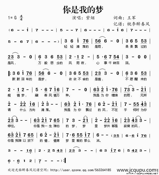 你是我的梦（王军 词曲）简谱