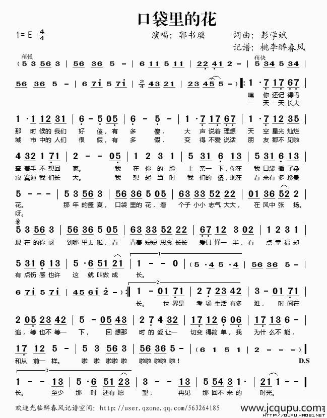 口袋里的花简谱