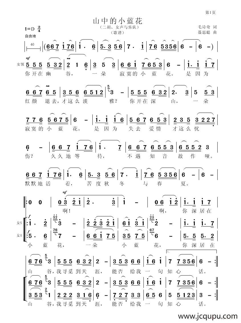 山中的小蓝花简谱