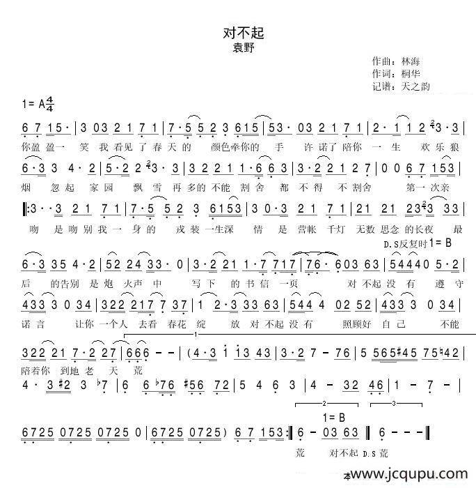 对不起（桐华词 林海曲）简谱