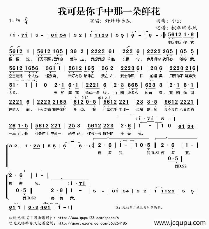 我可是你手中那一朵鲜花简谱