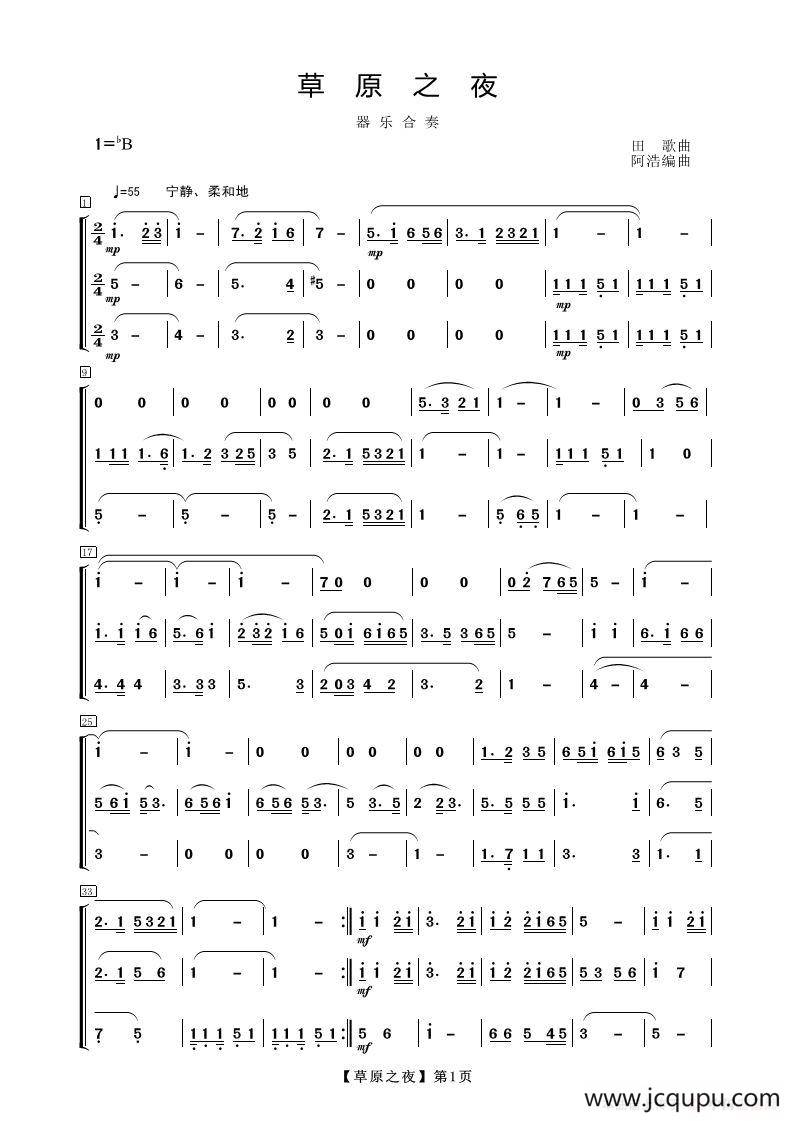 草原之夜（器乐合奏）简谱