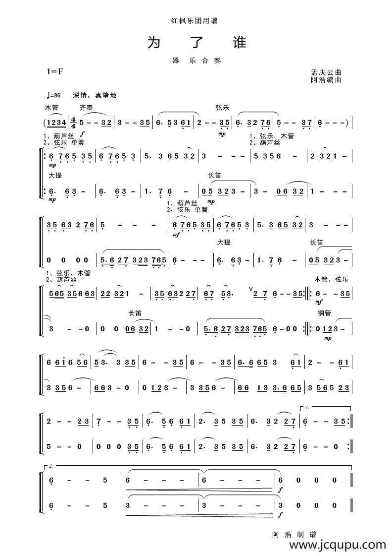 为了谁（器乐合奏）简谱
