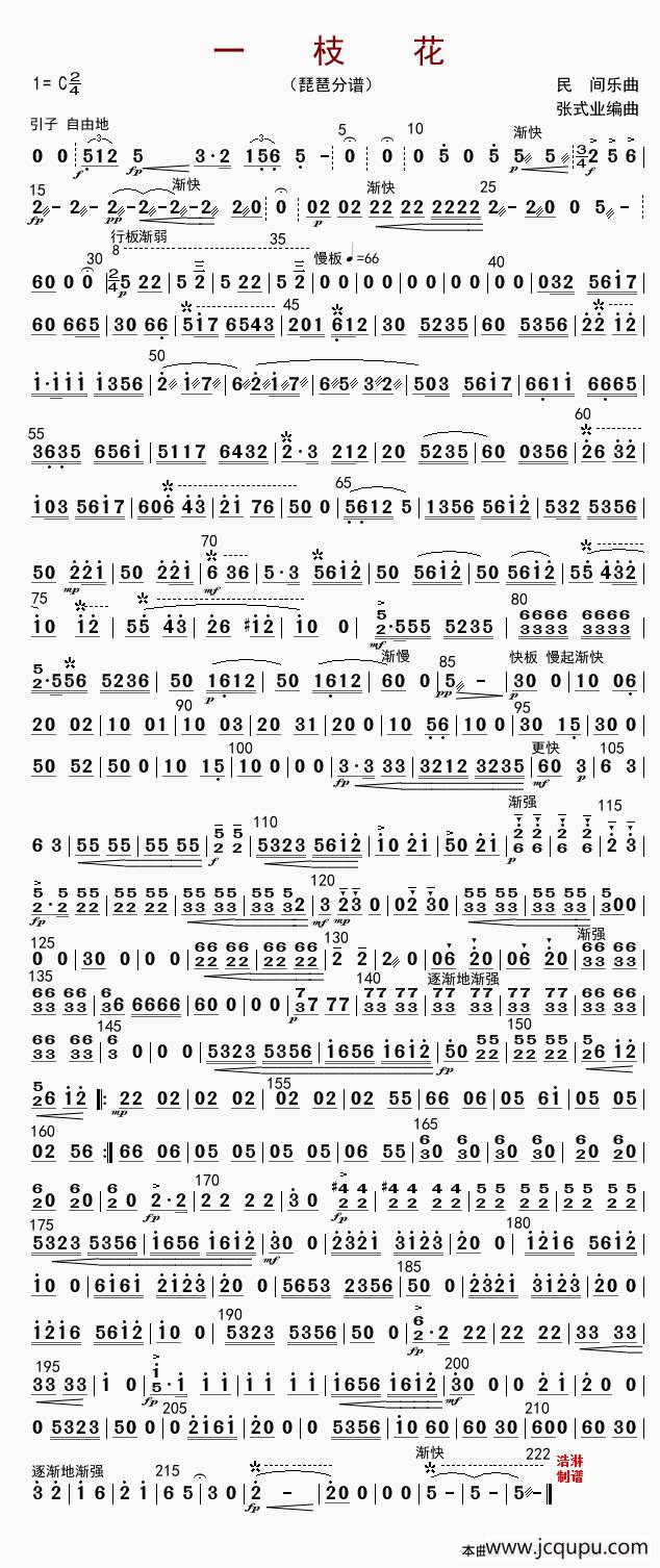 一枝花（琵琶分谱）简谱