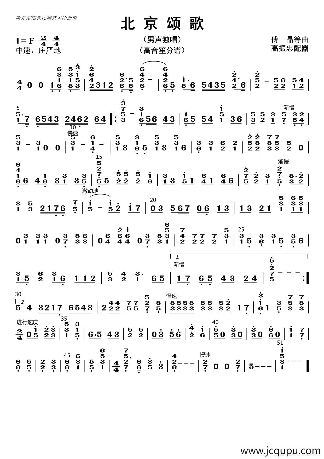 北京颂歌（高音笙分谱）简谱
