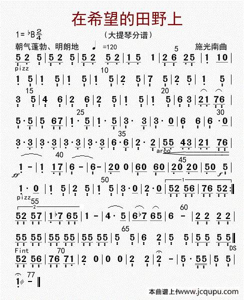 在希望的田野上（大提琴分谱）简谱