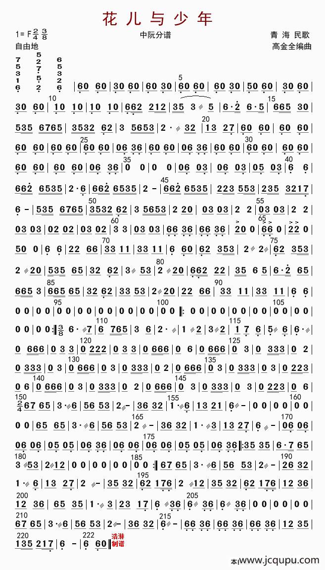 花儿与少年（中阮分谱）简谱