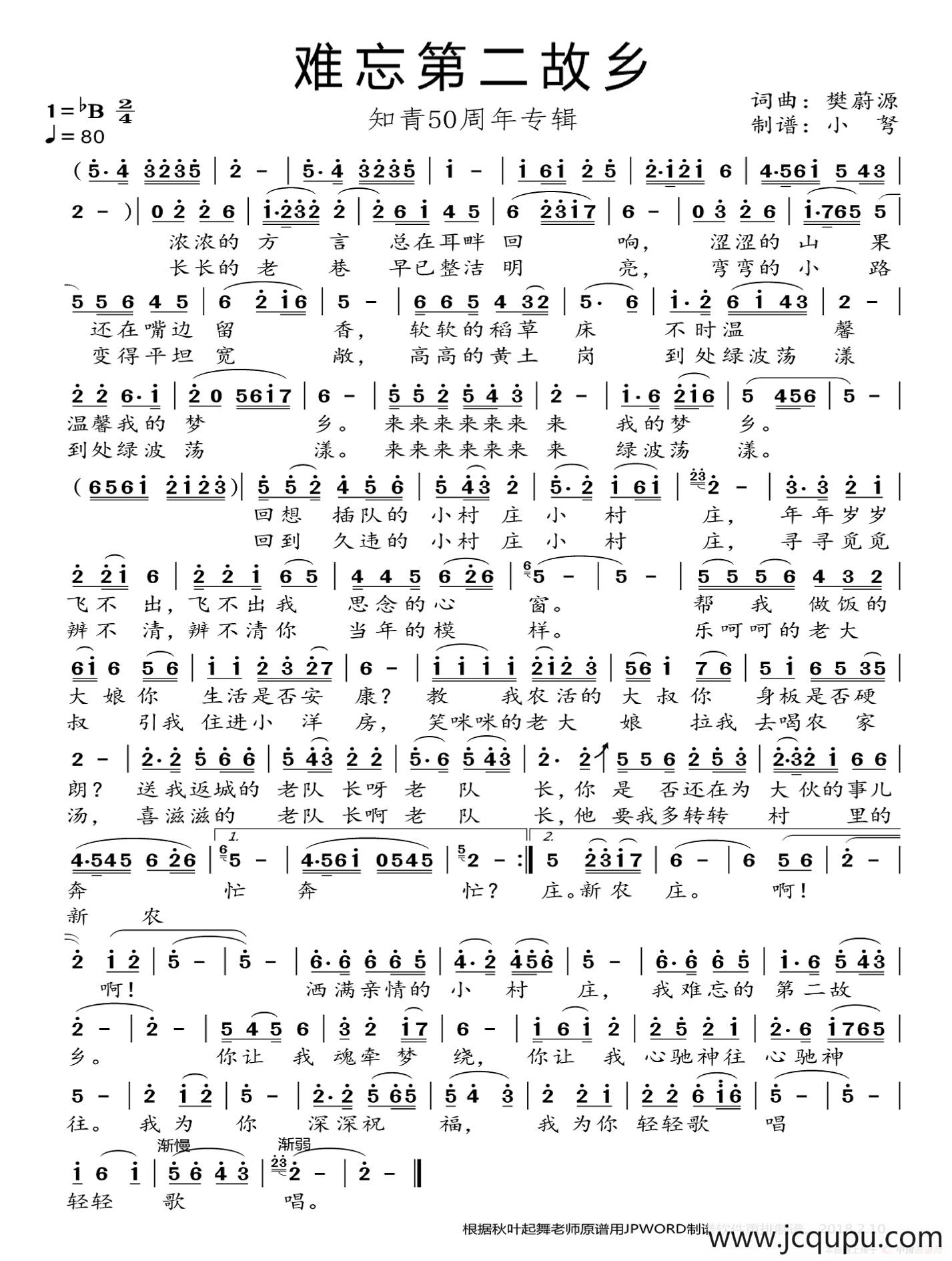 难忘第二故乡（知青50周年专辑）简谱