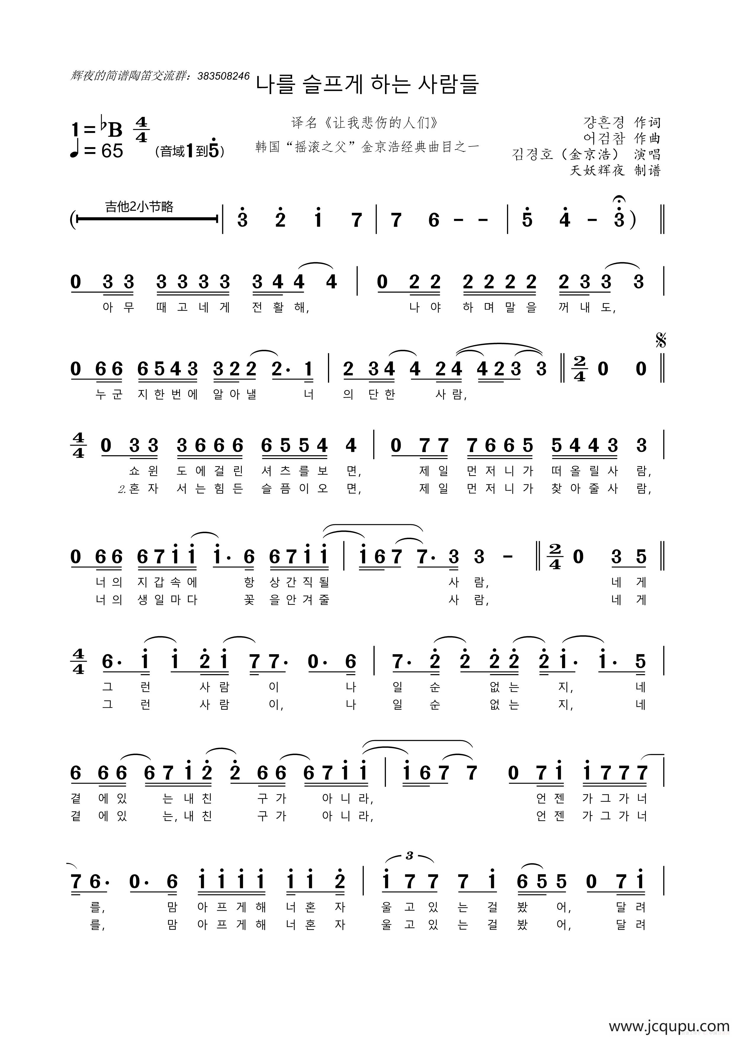 [韩]나를 슬프게 하는 사람들（译名《让我悲伤的人们》）简谱