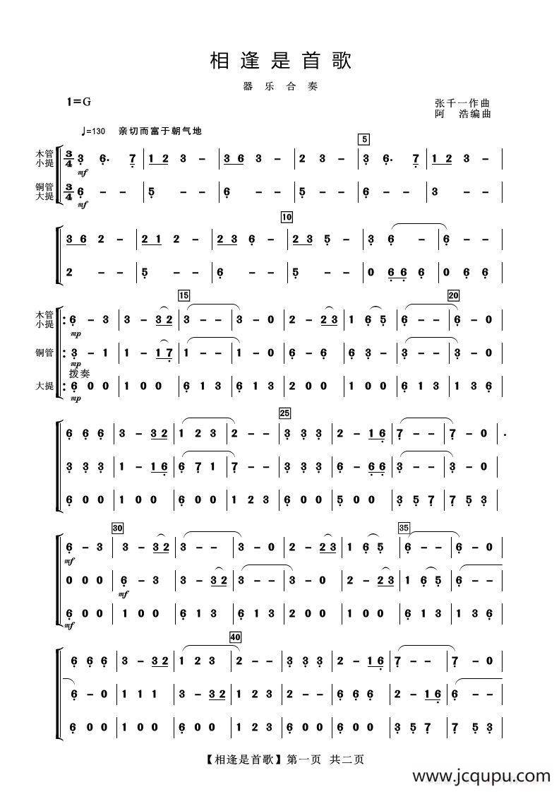 相逢是首歌（器乐合奏）简谱