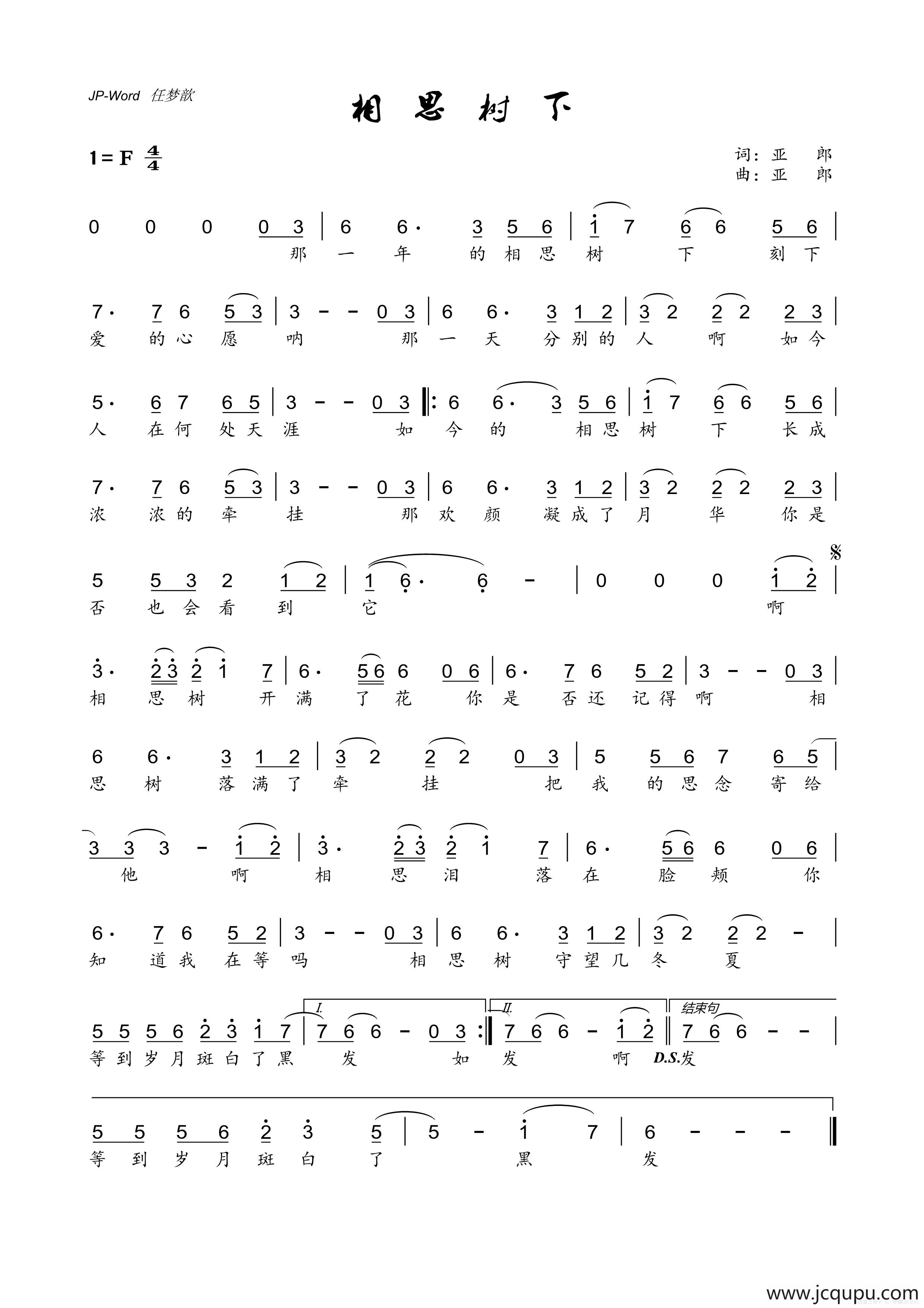 相思树下简谱
