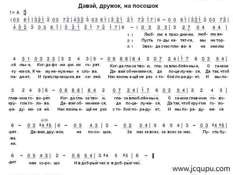 来吧朋友，干一杯！Давай дружок на посошок，（中俄简谱）简谱