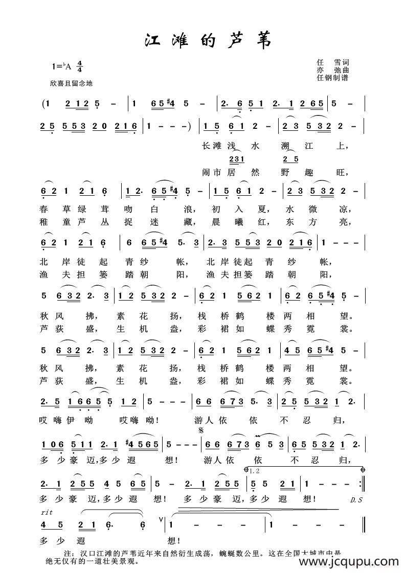 江滩的芦苇（亦弛作品）简谱