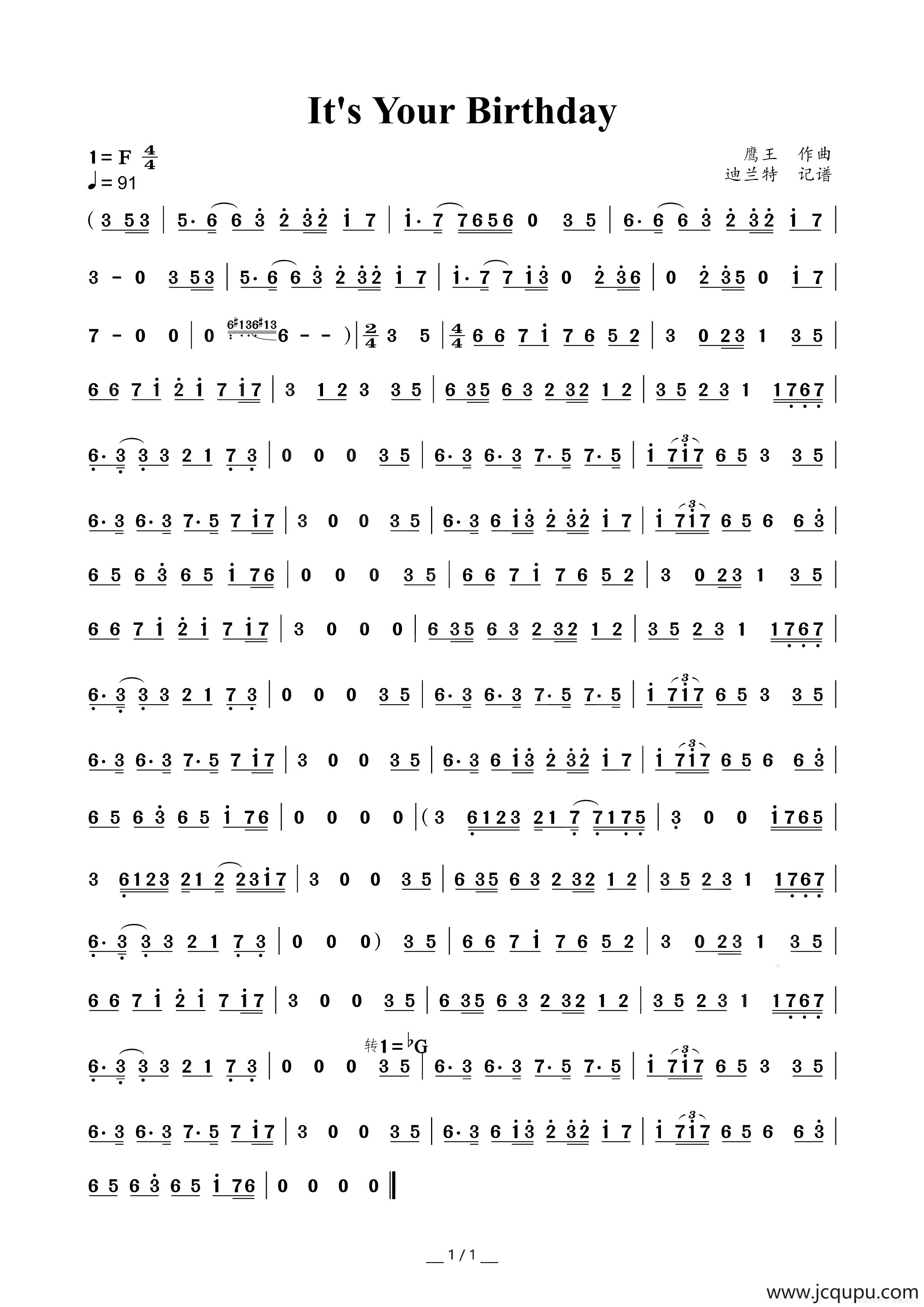 It's Your Birthday（纯音乐主旋律谱）简谱