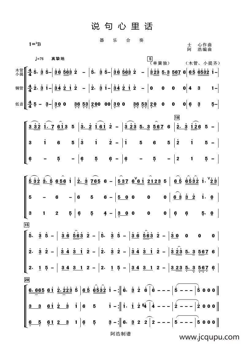 说句心里话（器乐合奏）简谱
