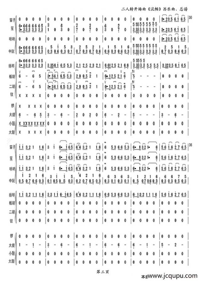 二人转开场曲《流畅》（器乐曲总谱.第三页）简谱