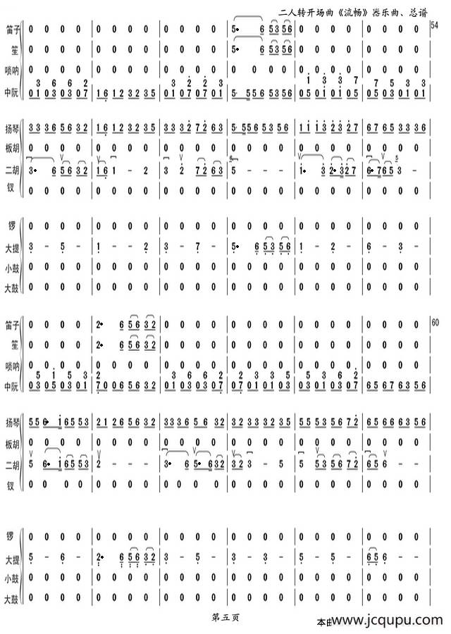 二人转开场曲《流畅》（器乐曲总谱.第五页）简谱