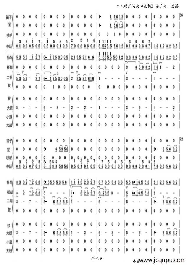 二人转开场曲《流畅》（器乐曲总谱.第六页）简谱