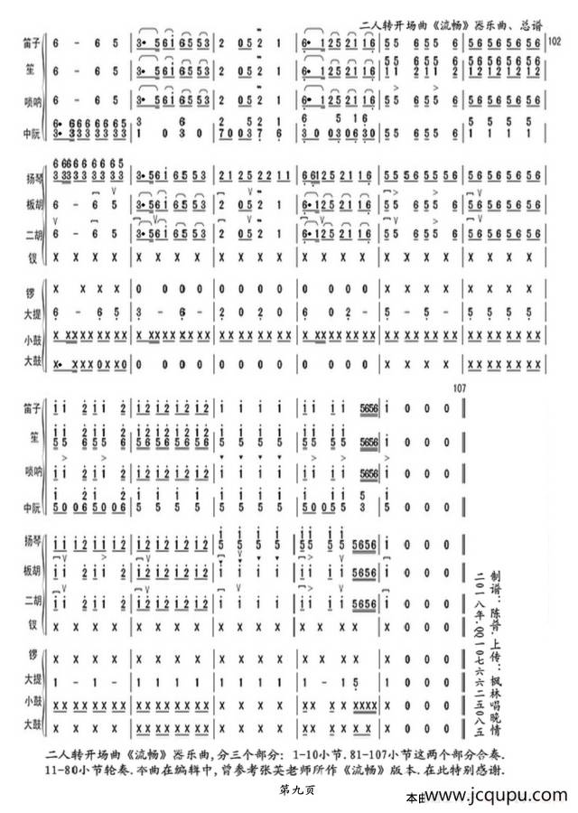 二人转开场曲《流畅》（器乐曲总谱.第九页）简谱