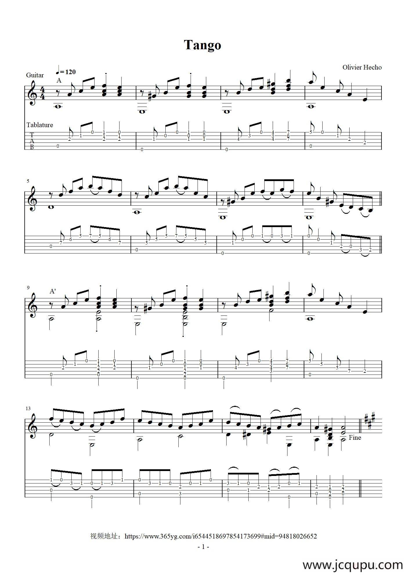 Tango（探戈）（吉他独奏、五线谱）简谱