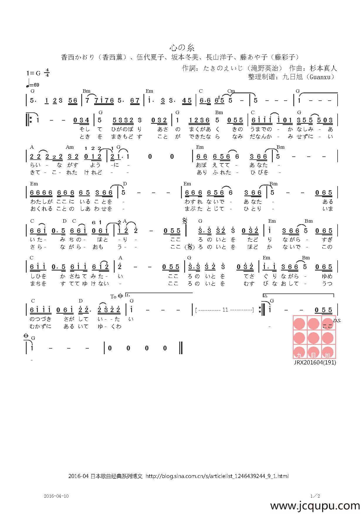【日】心の糸（心弦）简谱