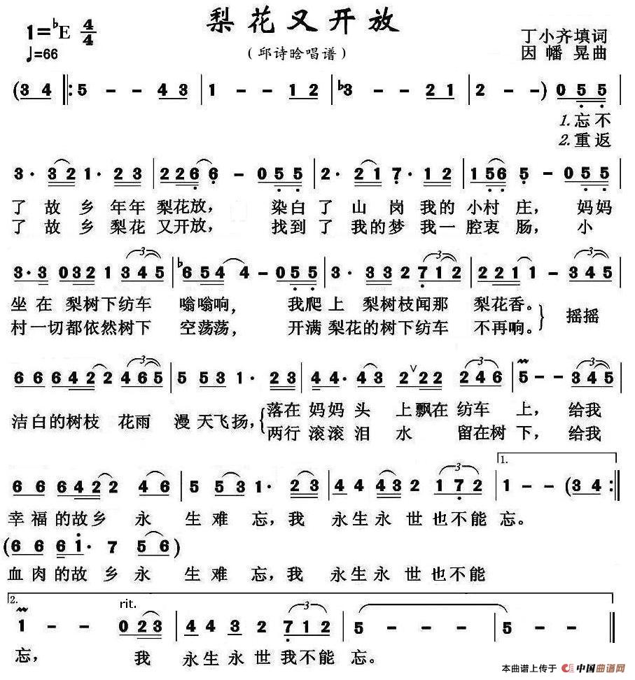 梨花又开放(邱诗晗)简谱-曲谱 酷好简谱