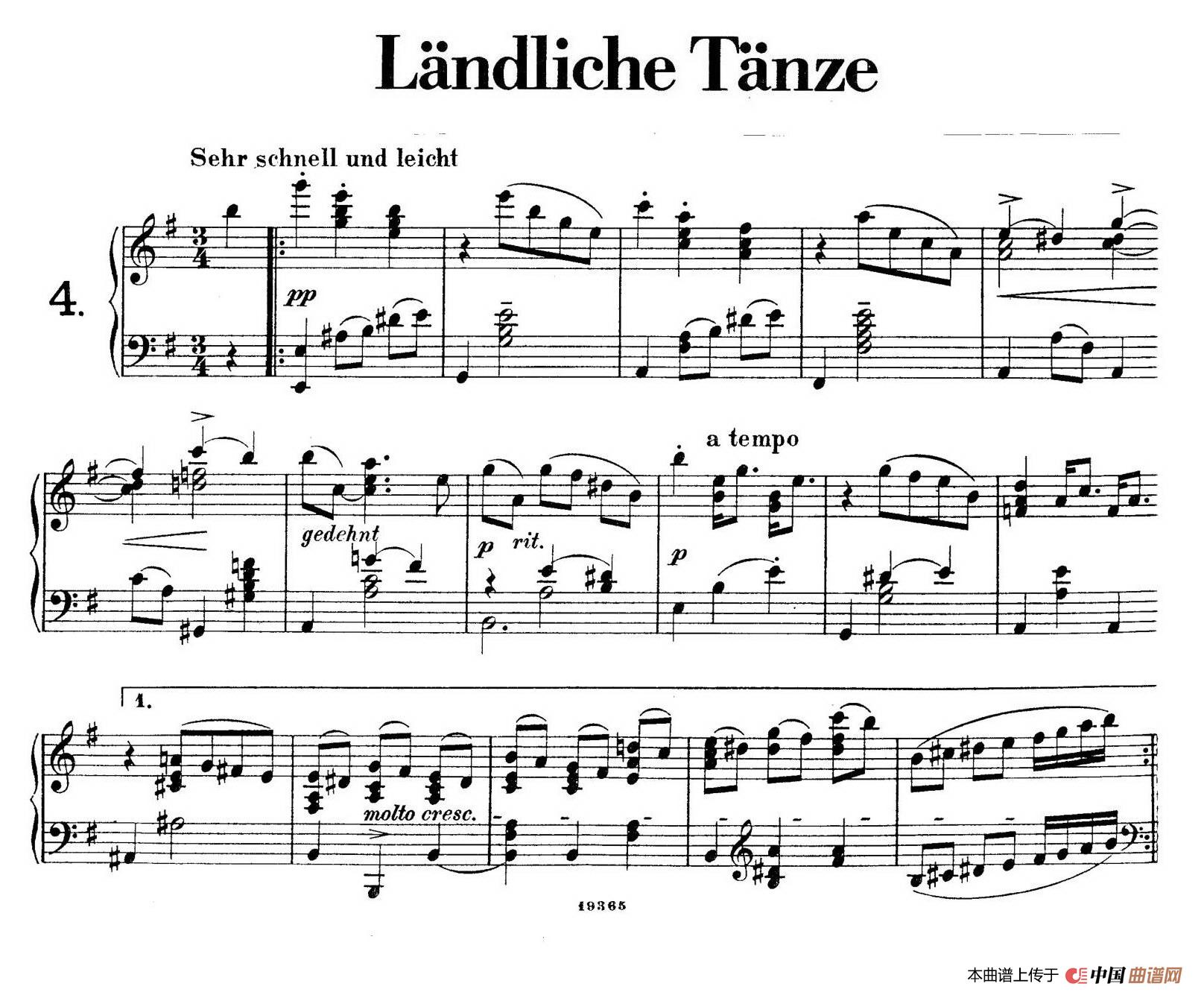 Landliche Tanzee Op.1（乡村舞曲·4. e小调）简谱