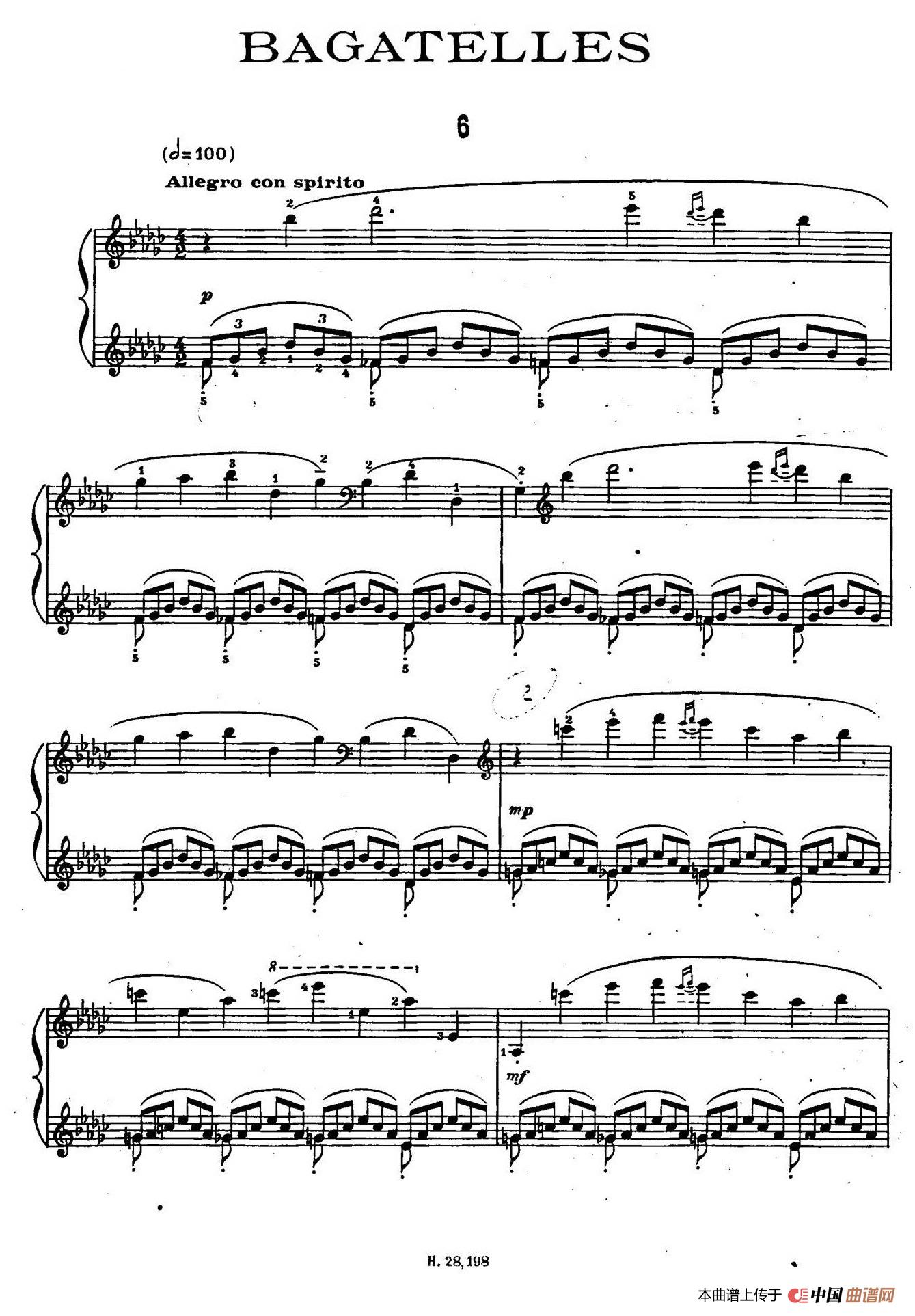 Ten Bagatelles Op.5（10首小品·6. 降G大调）简谱