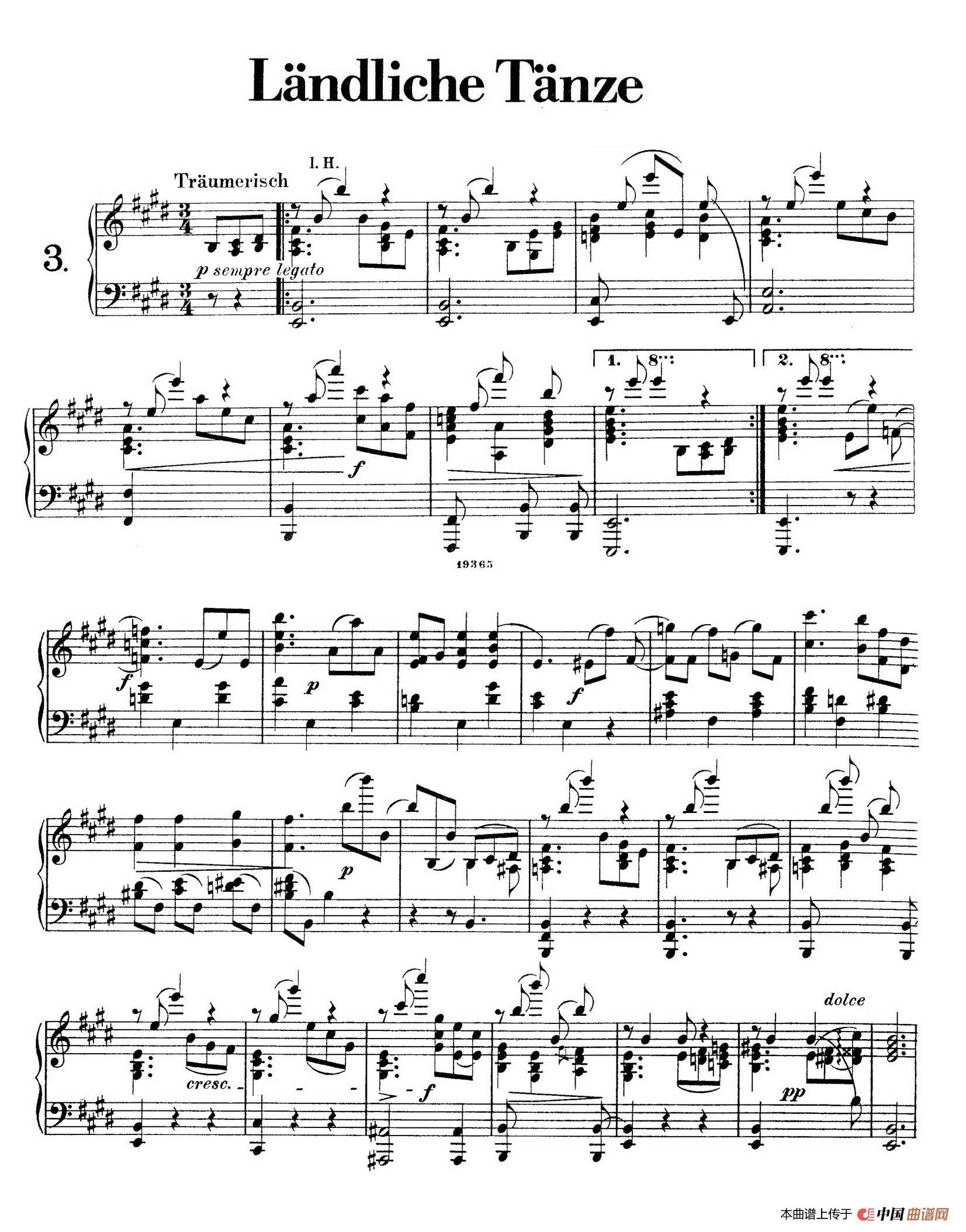 Landliche Tanzee Op.1（乡村舞曲·3. E大调）简谱