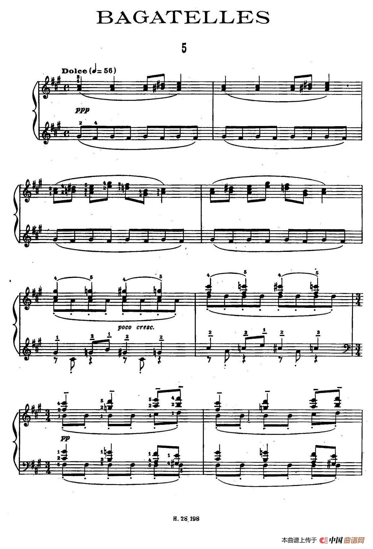 Ten Bagatelles Op.5（10首小品·5. 升f小调）简谱